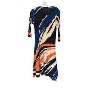 New with‎ Tags Kelly Obi New York Orange Blue Accordion Stretch Party Midi Dress